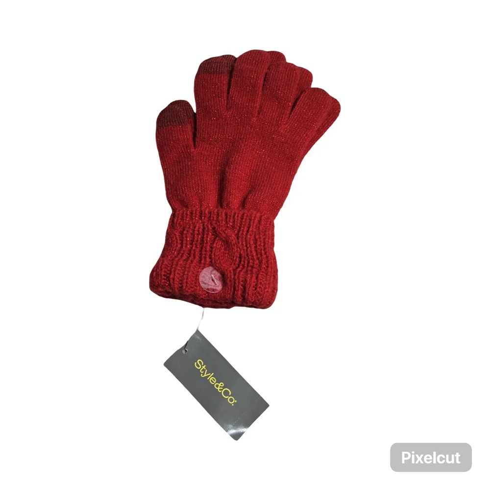 NWT Customer Return Style & Co. Red Beznie Hat and Gloves